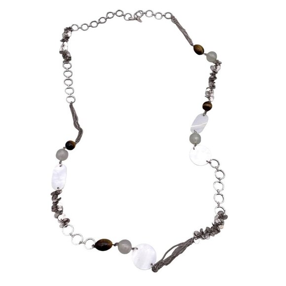 Lia Sophia Circle Link Beads Disc Necklace Silver Tone Lobster Closure 43 Inch - Picture 1 of 5